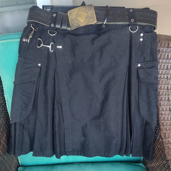 Black Pleated Skirt with Buckle Details - Picture 1 of 4